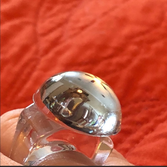 Vintage Jewelry - Mod Lucite Clear Plastic Silver Ring Vintage